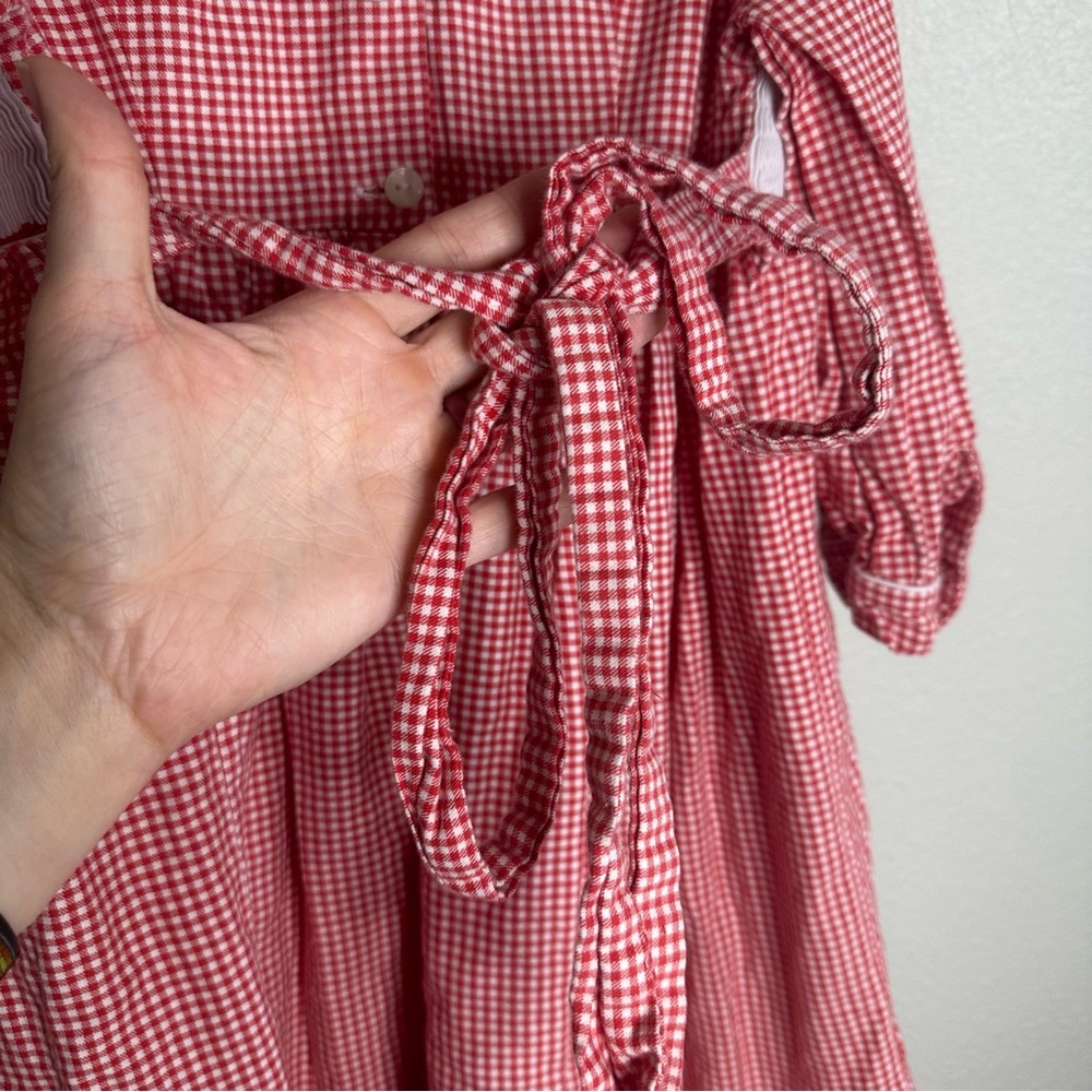 Anavini Collared Gingham Smocked/Embroidered Gingerbread Christmas Red Dress - Picture 10 of 10